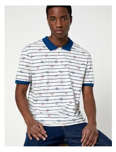 Koton Polo Neck T-Shirt Striped Anchor Detailed Slim Fit Buttoned