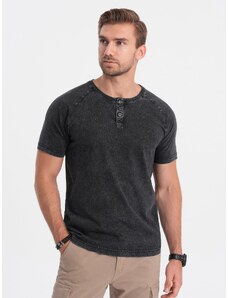 Ombre Clothing Pánske tričko s výstrihom henley - čierne V1 S1757