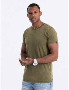 Ombre Clothing Pánske tričko s ACID WASH efektom - olivové V4 S1638
