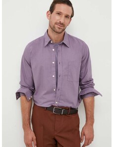 Bavlnená košeľa BOSS BOSS ORANGE pánska, fialová farba, regular, s klasickým golierom
