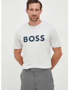 Boss Orange Bavlnené tričko BOSS BOSS CASUAL pánske, šedá farba, s potlačou, 50481923