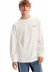 Bavlnené tričko s dlhým rukávom Desigual béžová farba, s potlačou