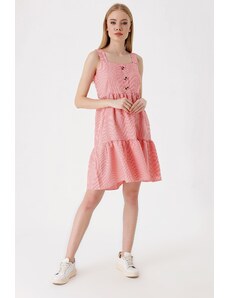 Bigdart 2385 Letné šaty so štvorcovým golierom - ružové