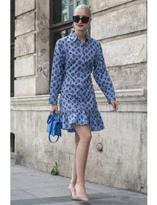 Madmext Blue Geometric Pattern Women Shirt Dress