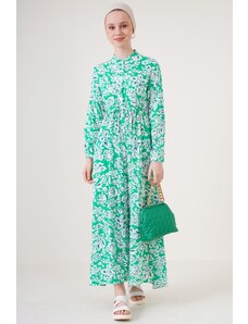 Bigdart 2144 vzorované hidžábové šaty s veľkým golierom - zelené
