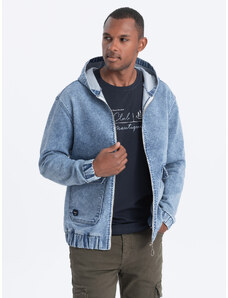 Ombre Clothing Pánska džínsová bunda katana s cargo vreckami a kapucňou - modrá V3 C558