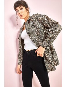 Bianco Lucci Women's Leopard Pattern Shirt with Two Pockets 4615