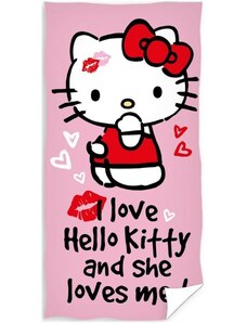 Carbotex Bavlnená plážová osuška Hello Kitty - motív Love - 100% bavlna - 70 x 140 cm