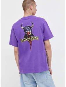 Bavlnené tričko Quiksilver fialová farba, s potlačou