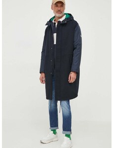 Kabát s prímesou vlny Armani Exchange tmavomodrá farba, prechodný