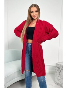 MladaModa Kardigánový sveter s vrkočovým vzorom model SW1 červený