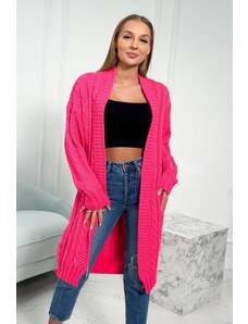 MladaModa Kardigánový sveter s vrkočovým vzorom model SW1 neónovo ružový