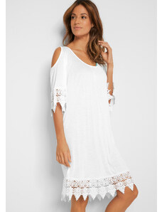 bonprix Plážové úpletové šaty s prestrihmi na pleciach, farba biela