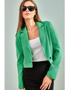Bianco Lucci Women's Buttoned Laminated Linen Jacket