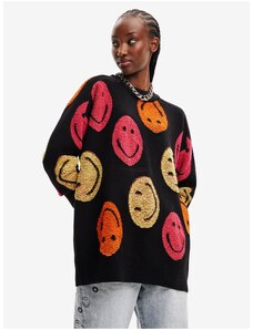 Black Women Patterned Oversize Sweater Desigual Smiley - Women