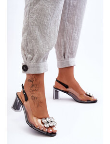 S. Barski Čierne priesvitné elegantné sandále s trblietavými kamienkami