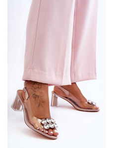S. Barski Svetlo-ružové priesvitné elegantné sandále s trblietavými kamienkami