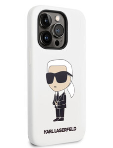 Apple iPhone 14 Pro Karl Lagerfeld Liquid Silicone Ikonik NFT-Hülle weiss KLHCP14LSNIKBCH