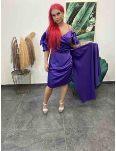 PrestigeShop Krátke turecké saténové šaty na tenké ramienka - fialové