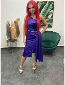PrestigeShop Krátke turecké saténové šaty s viazaním okolo krku - fialové