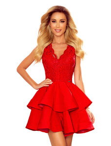 numoco Exkluzívne červené dámske šaty s čipkovaným výstrihom 321-1