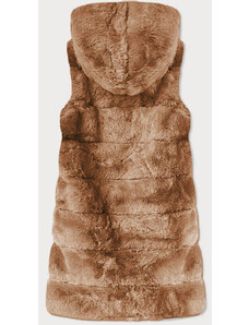 S'WEST Svetlo hnedá dlhá kožušinové vesta a kapucňou (BR9745-12)