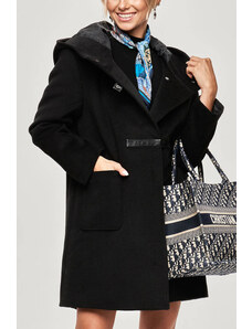 Ann Gissy Krátky čierny dámsky kabát s kapucňou (GSQ2311)