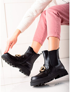 BONA Dámske značkové členkové topánky čierne s plochým podpätkom