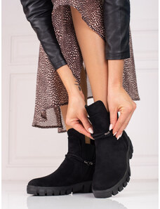 VINCEZA Trendy dámske čierne členkové topánky s plochým podpätkom