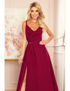 numoco CHIARA - Elegantné dámske maxi šaty vo vínovej bordovej farbe na ramienkach 299-5