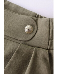 B252 Široké nohavice s ozdobnými gombíkmi - olivové