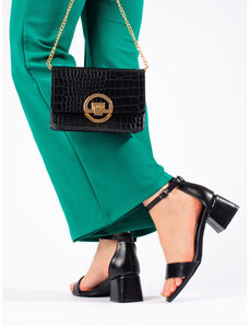 VINCEZA Trendy čierne sandále pre ženy na širokom podpätku