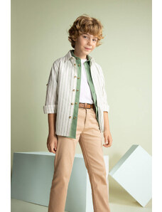 DEFACTO Boy Striped Linen Look Long Sleeve Shirt