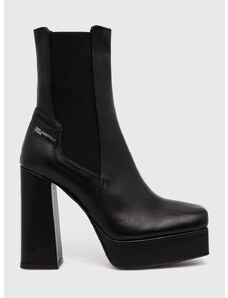 Kožené topánky chelsea Karl Lagerfeld Jeans STAK HEEL II dámske, čierna farba, na podpätku, KLJ93140