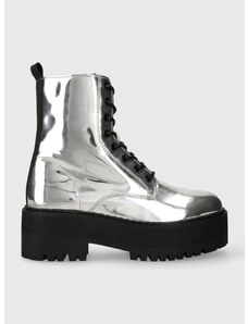 Členkové topánky Tommy Jeans TJW FLATFORM ZIP UP METALLIC dámske, strieborná farba, na platforme, EN0EN02403