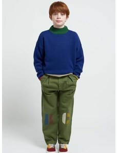 Detské bavlnené nohavice Bobo Choses zelená farba, s potlačou