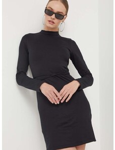 Bavlnené šaty HUGO čierna farba, mini, priliehavá