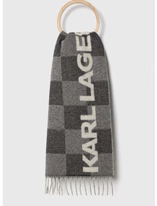 Vlnený šál Karl Lagerfeld šedá farba, vzorovaný