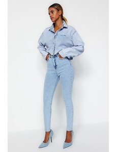 Trendyol Collection Svetlomodré úzke džínsy s vysokým pásom