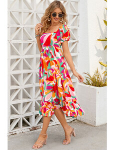 Farebné midi šaty s abstraktným vzorom a naberanými rukávmi LC6116075-3