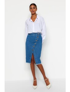 Trendyol Collection Midi džínsová sukňa s modrým gombíkom