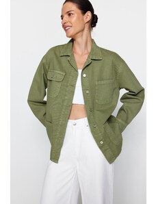 Trendyol Collection Khaki oversize džínsová košeľová bunda s detailom vrecka