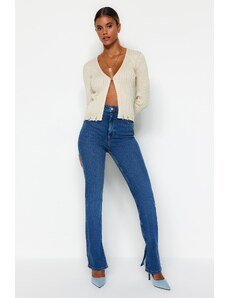 Trendyol Collection Tmavomodré džínsy s rozparkom a super vysokým pásom