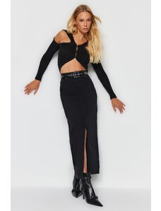 Trendyol Collection Čierna rozparkovaná maxi džínsová sukňa
