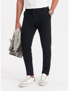 Ombre Clothing Pánske pletené nohavice s elastickým pásom - čierne V4 OM-PACP-0116