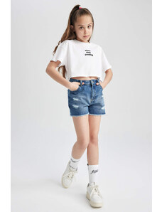 DEFACTO Girl Mom Fit Ripped Detailed Shorts