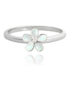MINET Strieborný prsteň FLOWERS s bielymi opálmi veľkosť 46