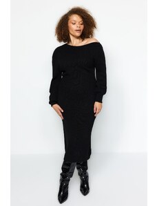 Trendyol Curve Čierne asymetrické detailné úpletové šaty