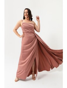 Lafaba Dámske Lososové Šaty na jedno rameno plus veľkosť Saténové večerné šaty a plesové šaty