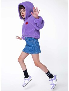 Detská mikina HUGO fialová farba, s kapucňou, s nášivkou